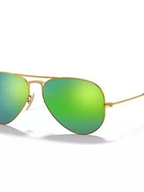 Ray-Ban Gold Frame Aviator Sunglasses with Green Mirror Lenses